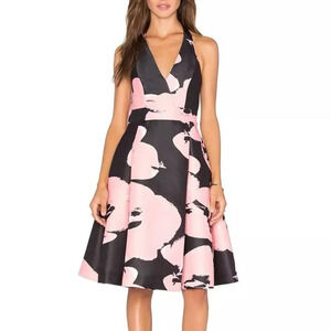 Halston Heritage Halter Floral Dress in Black & Parfait Abrstract Orchid 4
